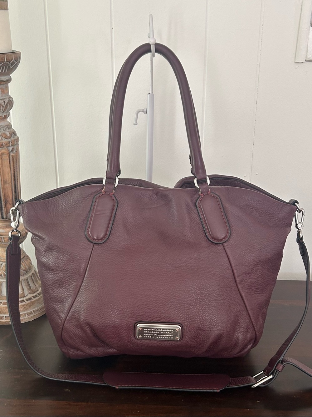 Marc by Marc Jacobs Burgundy Pebbled Leather Large Satchel Crossbody Bag - Picture 3 of 14